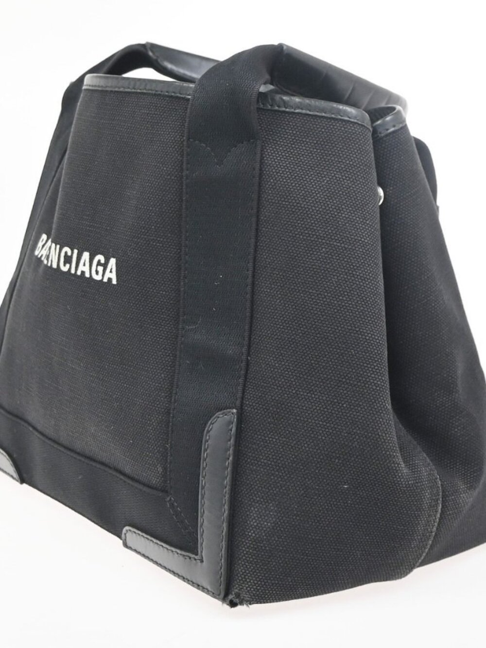 BALENCIAGA Navy Cabas S Hand Tote Bag Canvas Leather Black SHW Italy 65KC894 - Picture 2 of 13